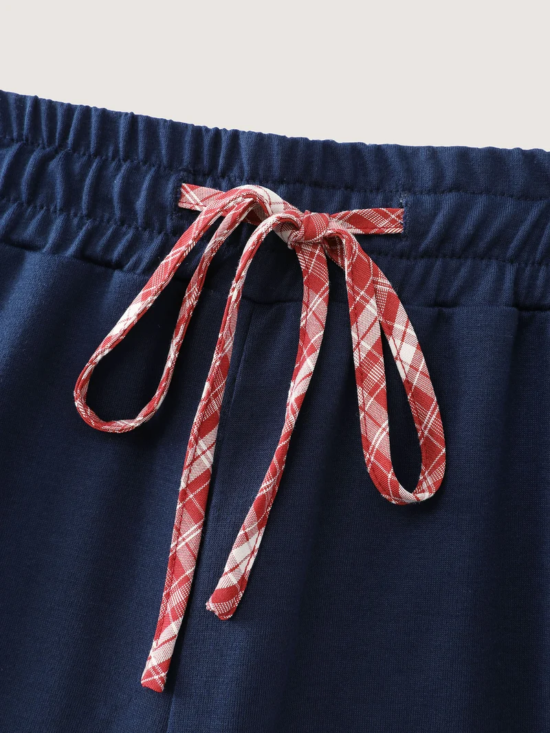 Gingham Edges Stretchy Drawstring Lounge Bottoms