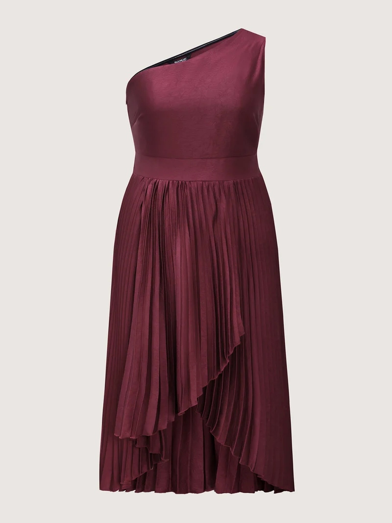 One-Shoulder Pleated Asymmetrical Hem Midi Dress