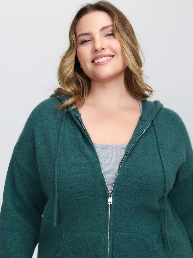 Supersoft Zipper Pockets Hooded Knit Cardigan