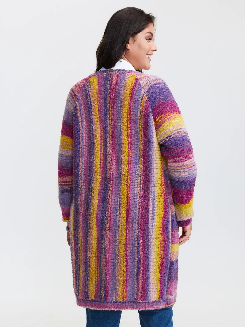 Color Gradient Textured Open-Front Knit Cardigan