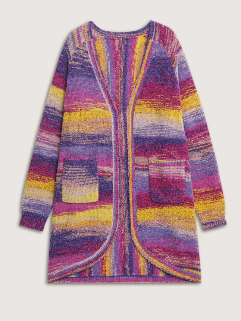 Color Gradient Textured Open-Front Knit Cardigan