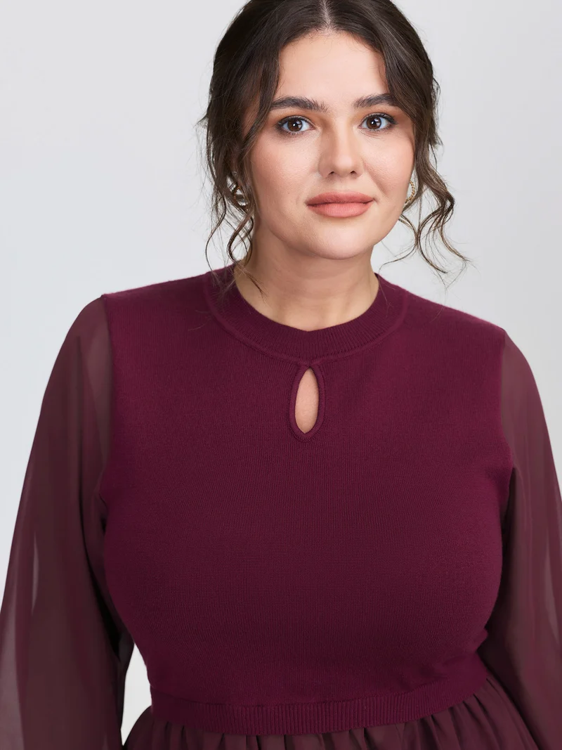 Chiffon Cut-Out Sheer Pullover
