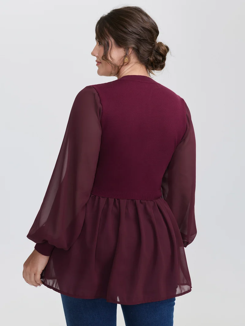 Chiffon Cut-Out Sheer Pullover