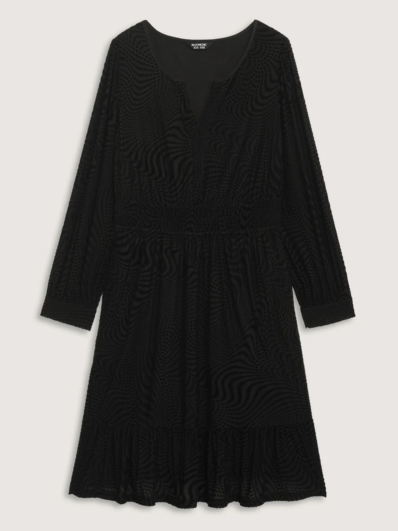Velvet Laser Cut Ruffled Hem Midi Dress