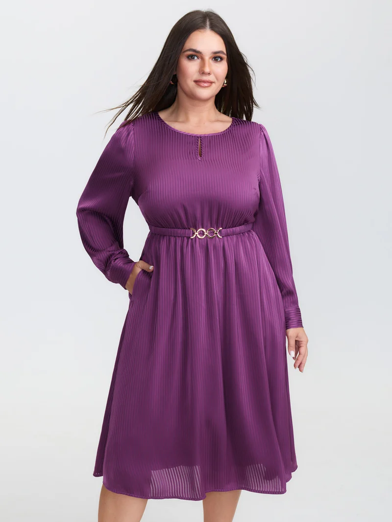 Shimmery Loop Belted Waist Midi Dress