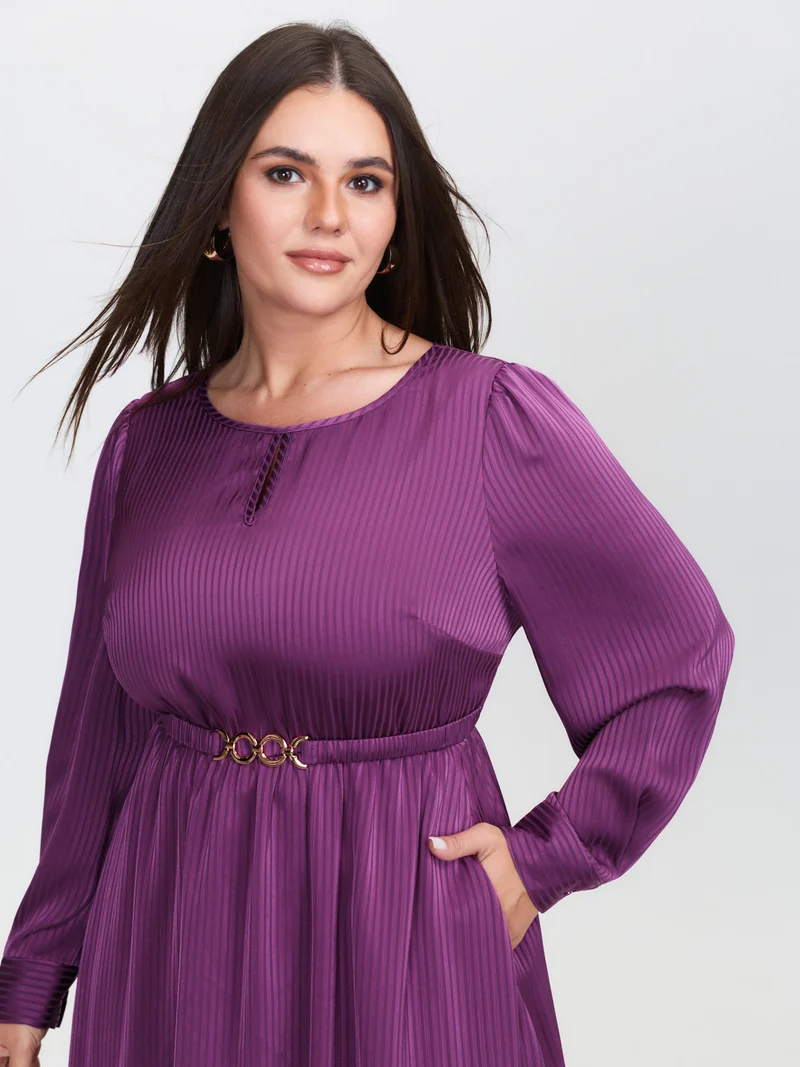 Shimmery Loop Belted Waist Midi Dress