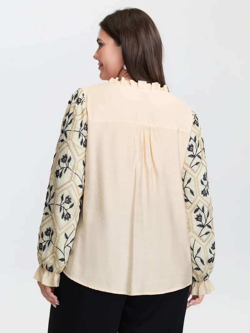 Floral Embroidered Sleeve Rayon Blouse