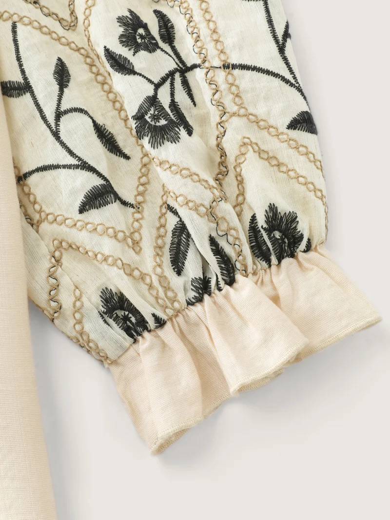 Floral Embroidered Sleeve Rayon Blouse