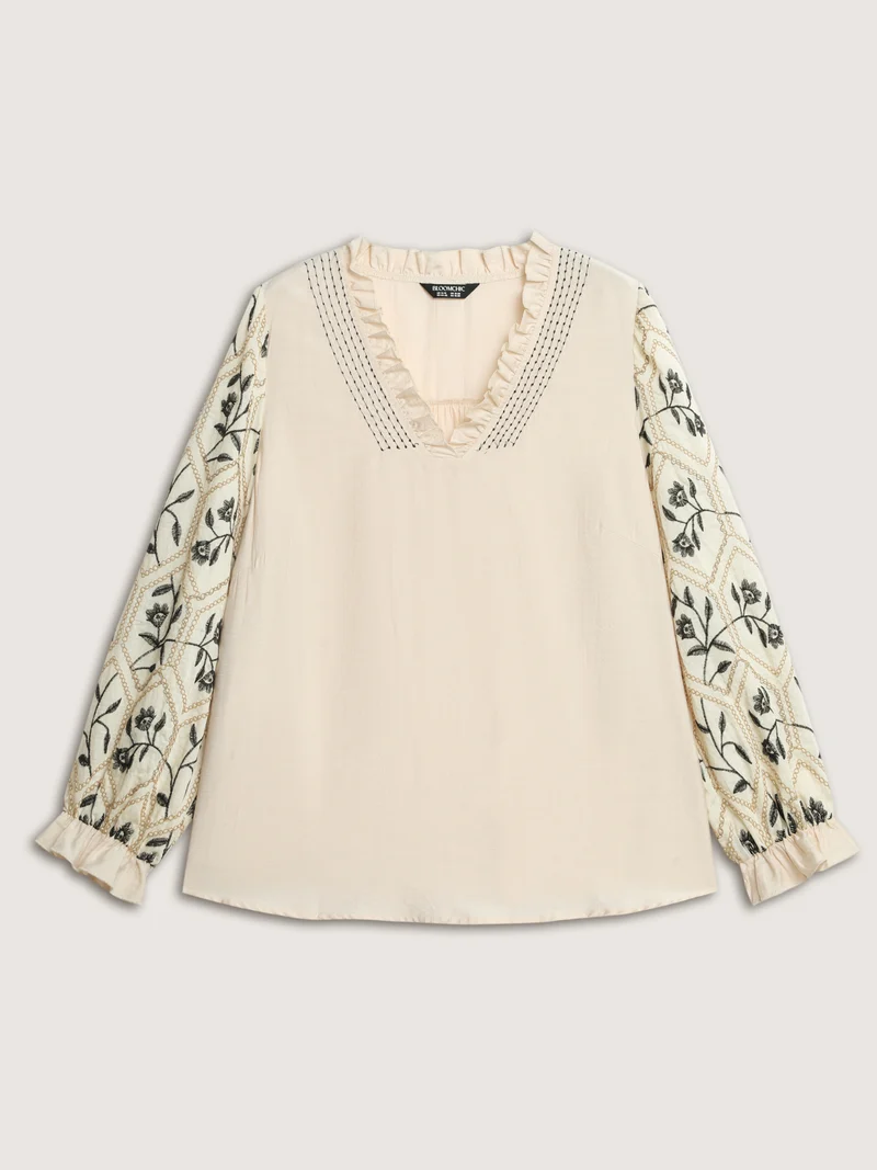 Floral Embroidered Sleeve Rayon Blouse