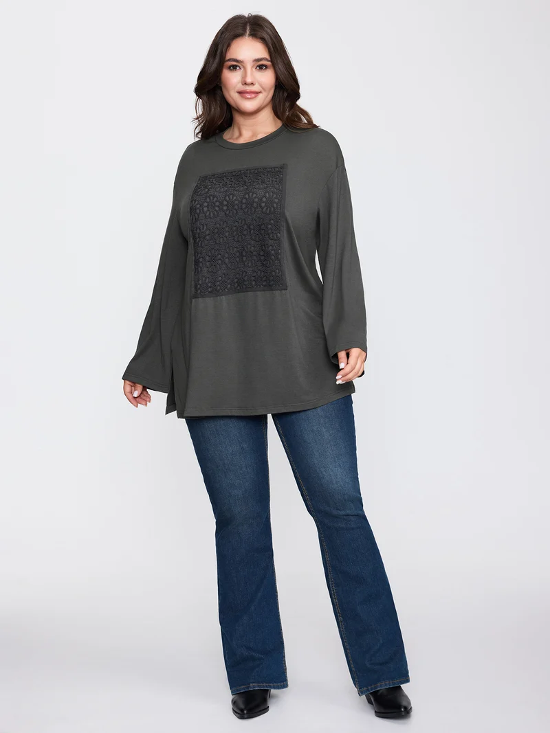 Floral Lace Pattern Round Neck T-Shirt