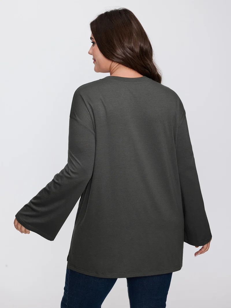 Floral Lace Pattern Round Neck T-Shirt