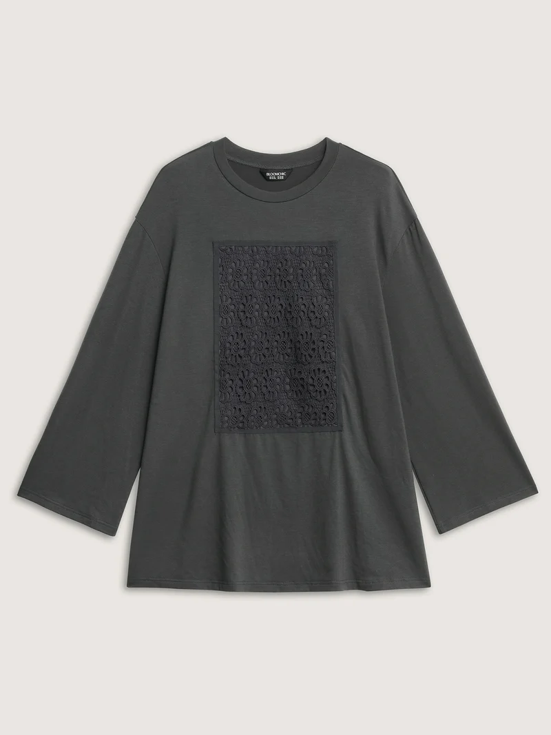 Floral Lace Pattern Round Neck T-Shirt