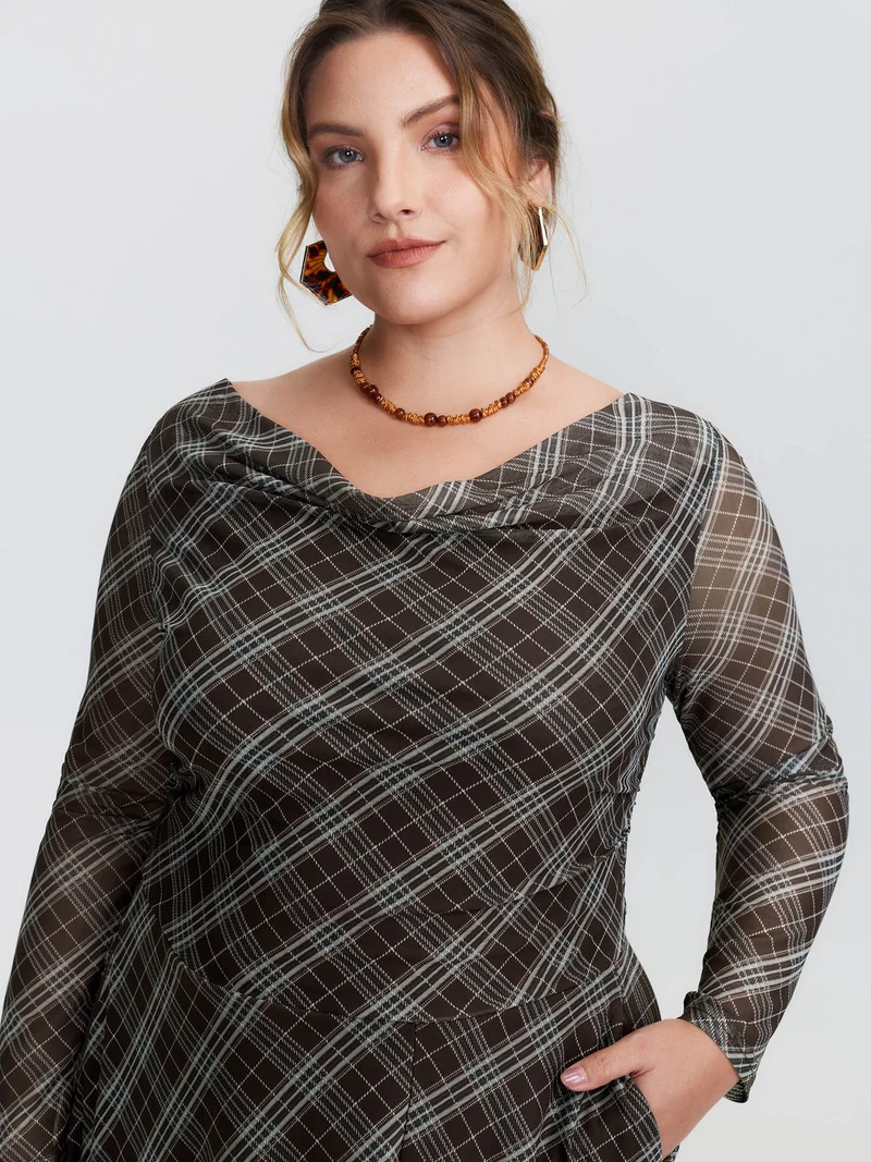 Stretchy Cowl Neckline Slit Pockets Maxi Dress