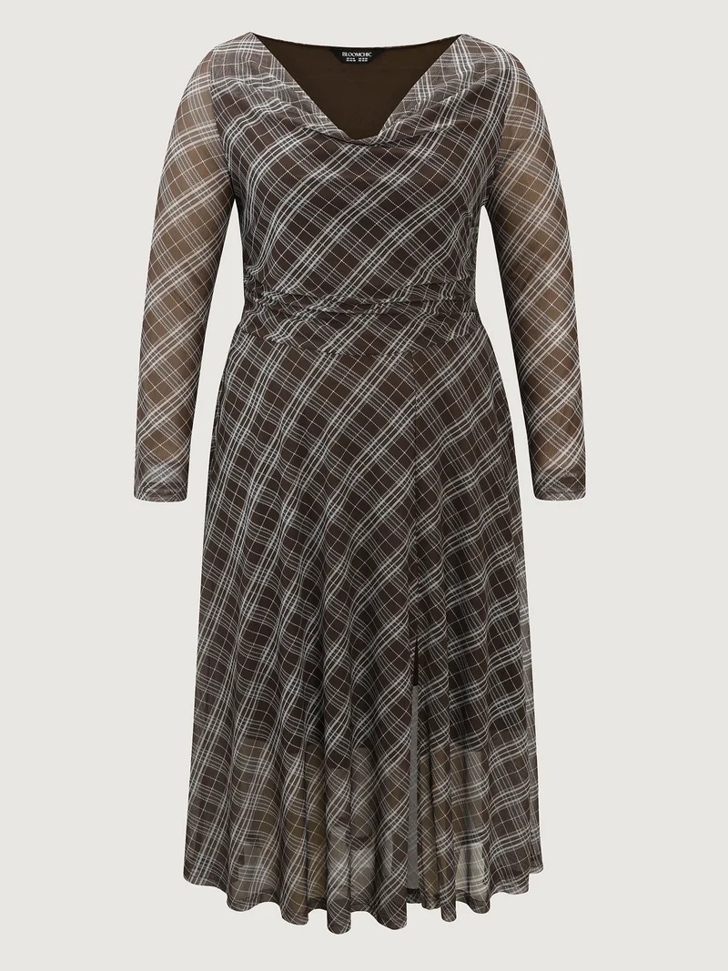 Stretchy Cowl Neckline Slit Pockets Maxi Dress