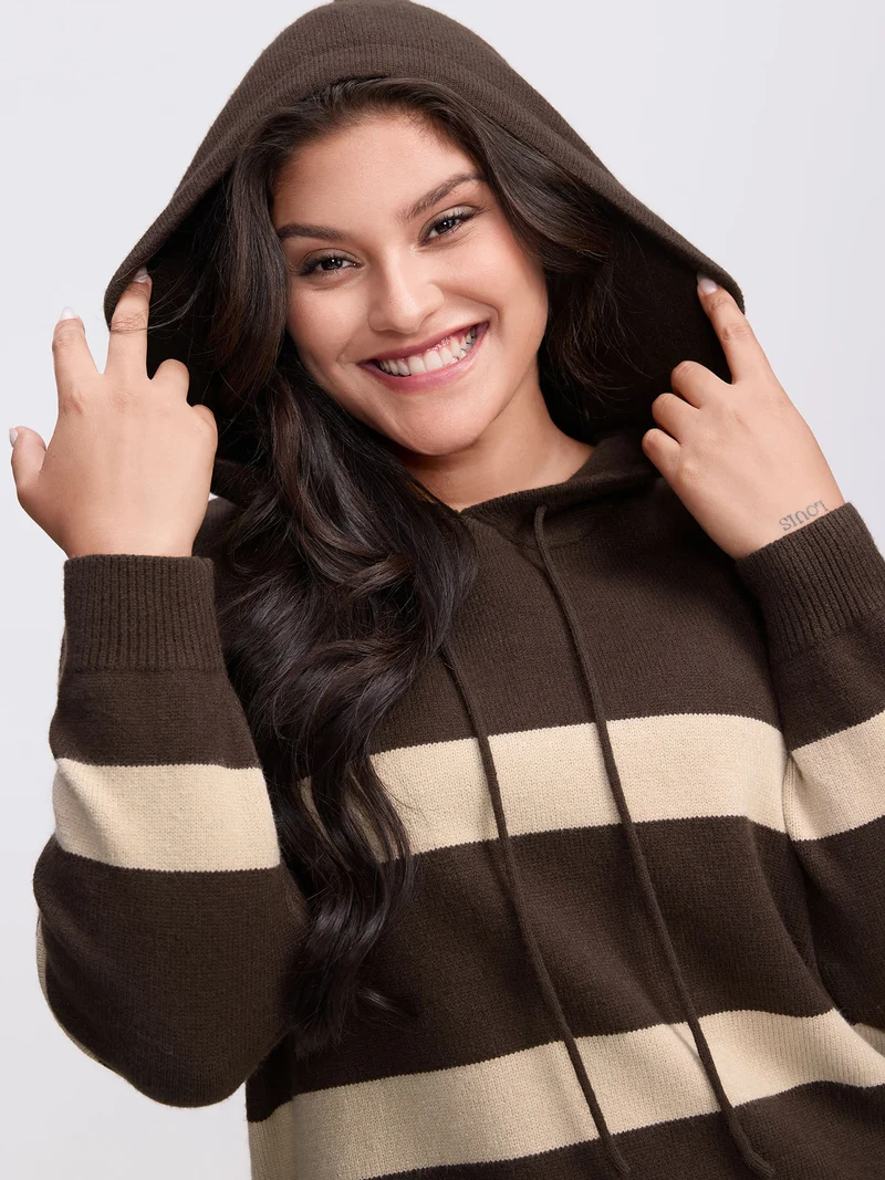 Supersoft Stripe Slit Hooded Pullover