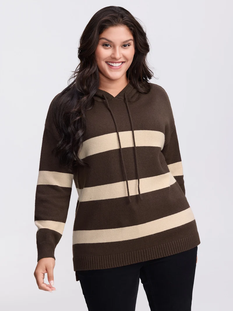 Supersoft Stripe Slit Hooded Pullover