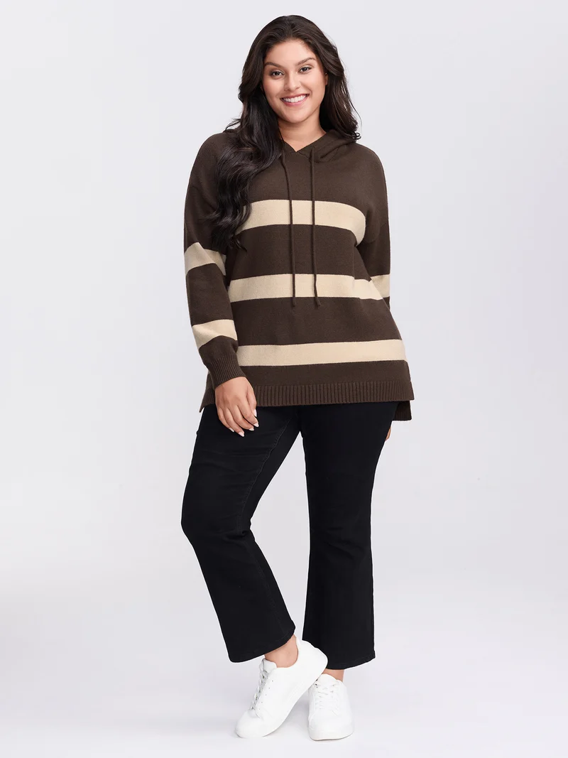 Supersoft Stripe Slit Hooded Pullover