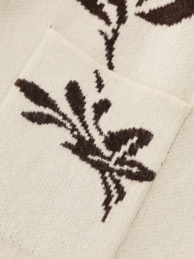 Floral Jacquard Hooded Contrast Knit Cardigan