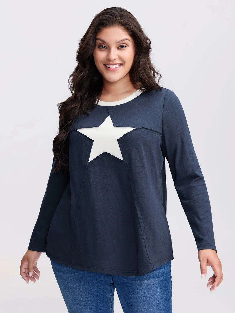 Star Pattern Textured Stretchy T-Shirt