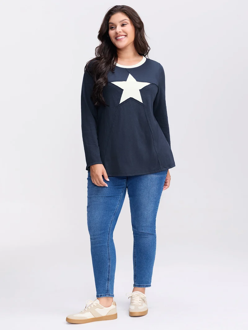 Star Pattern Textured Stretchy T-Shirt