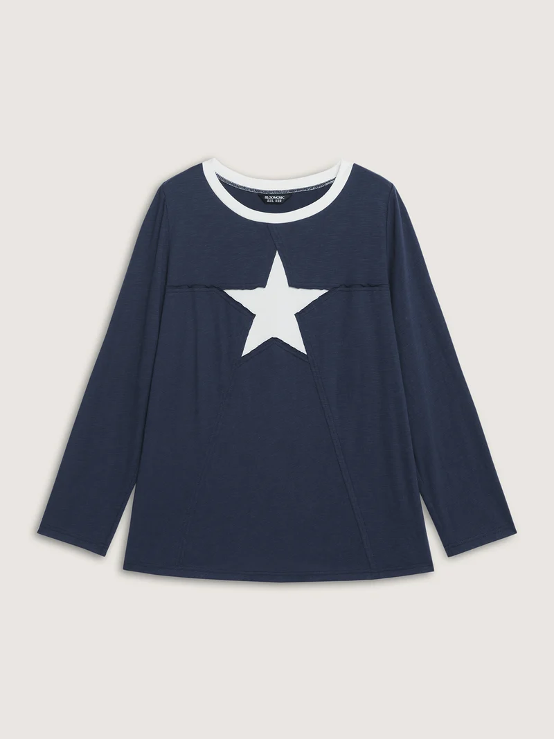 Star Pattern Textured Stretchy T-Shirt