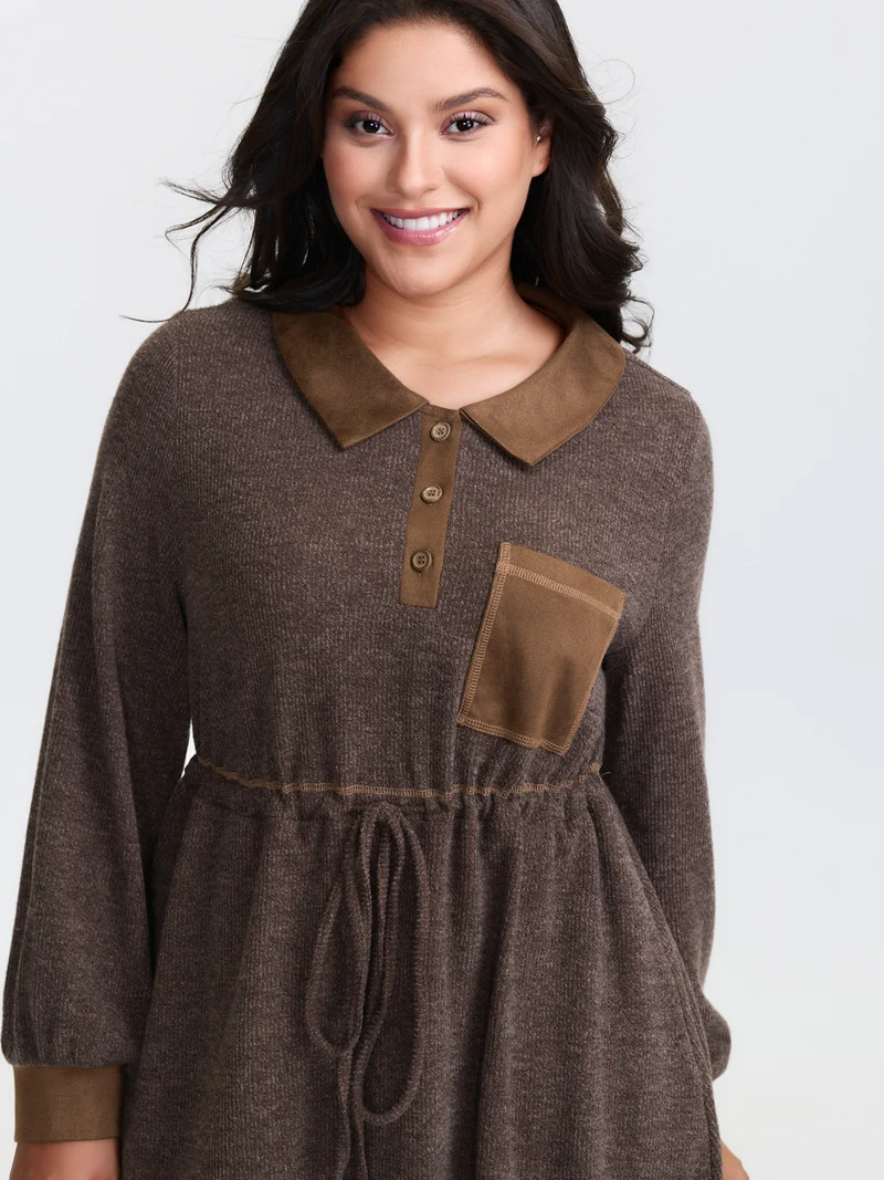 Fluffy Textured Color Contrast Midi Dress