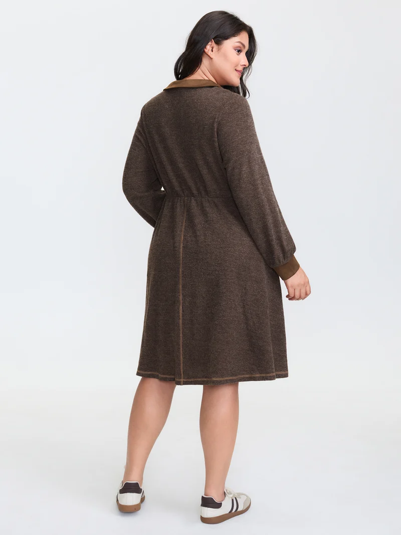 Fluffy Textured Color Contrast Midi Dress