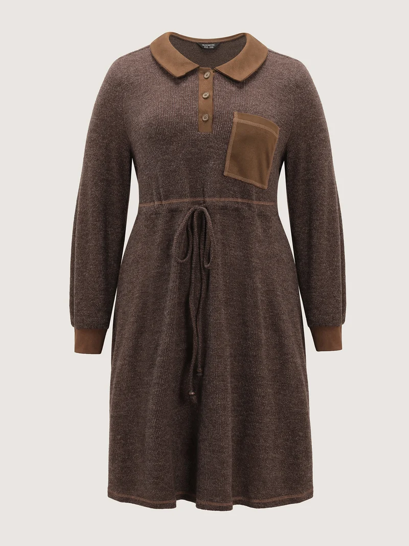 Fluffy Textured Color Contrast Midi Dress