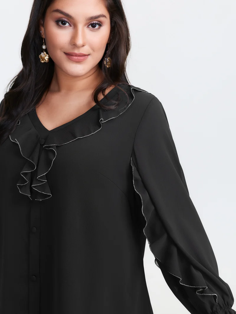 Lettuce Edge Color Contrast Blouse