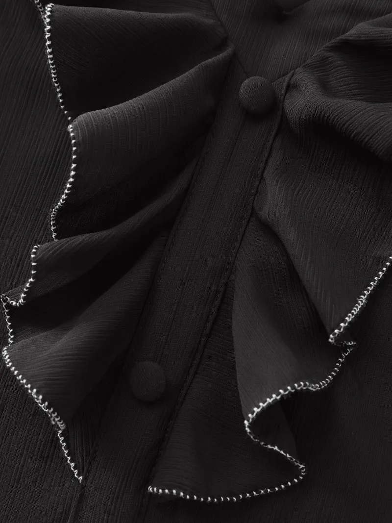 Lettuce Edge Color Contrast Blouse