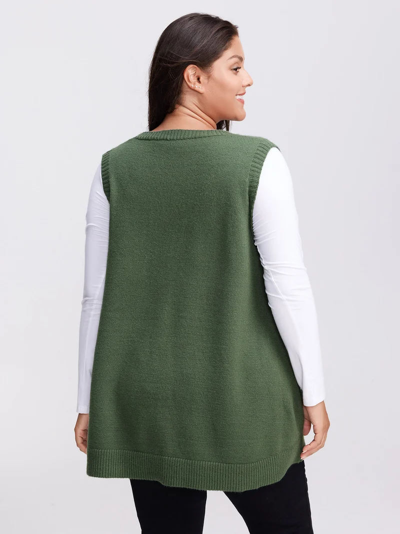 A-Line Pockets V-Neck Pullover