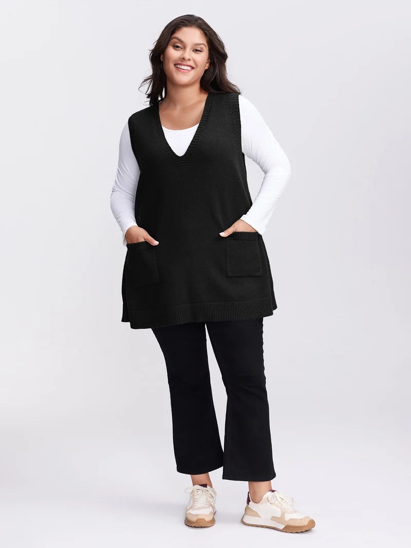 A-Line Pockets V-Neck Pullover