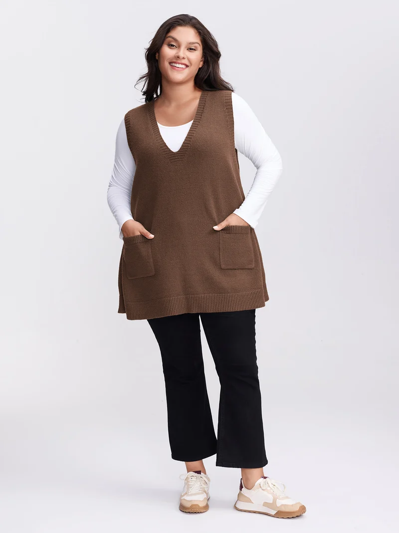 A-Line Pockets V-Neck Pullover