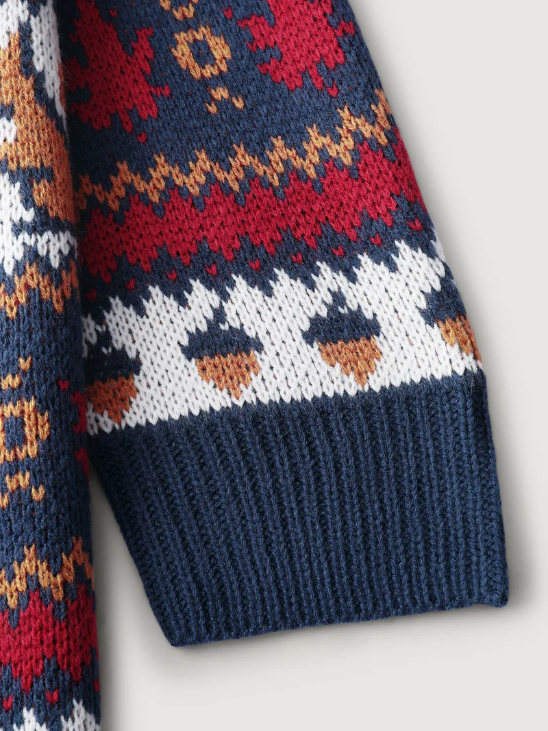 Squirrel Fall Print Jacquard Pullover