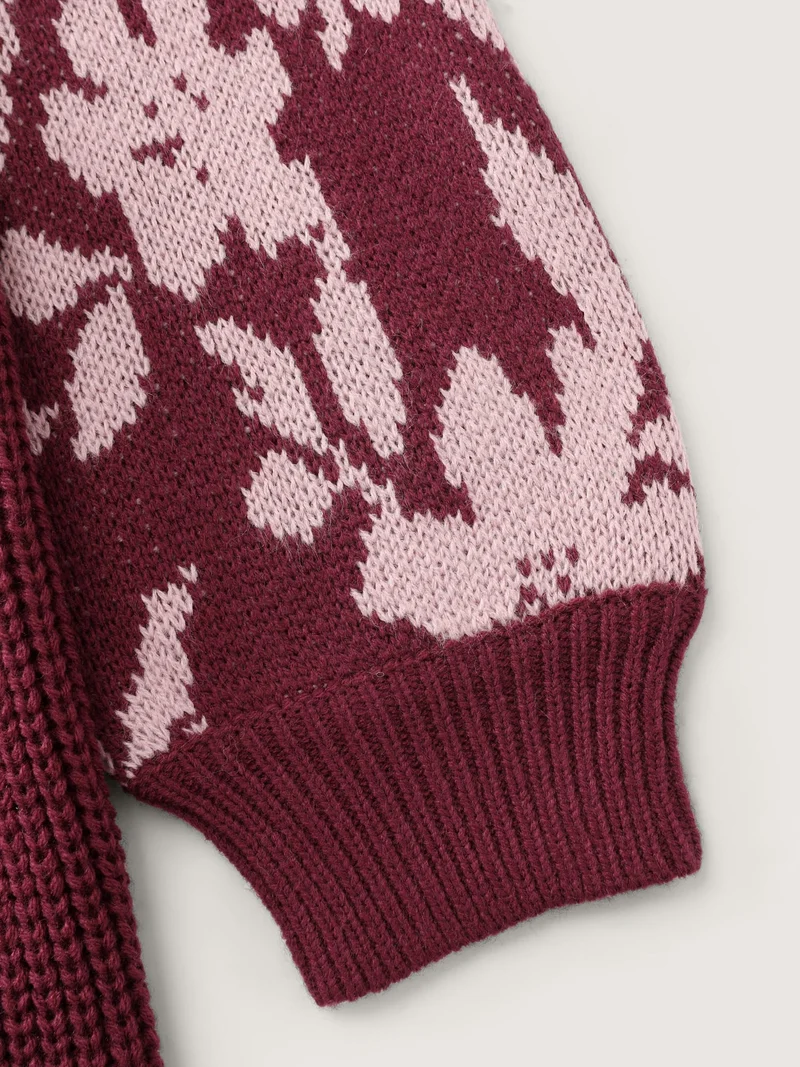 Cableknit Floral Cinched-Waist Pullover