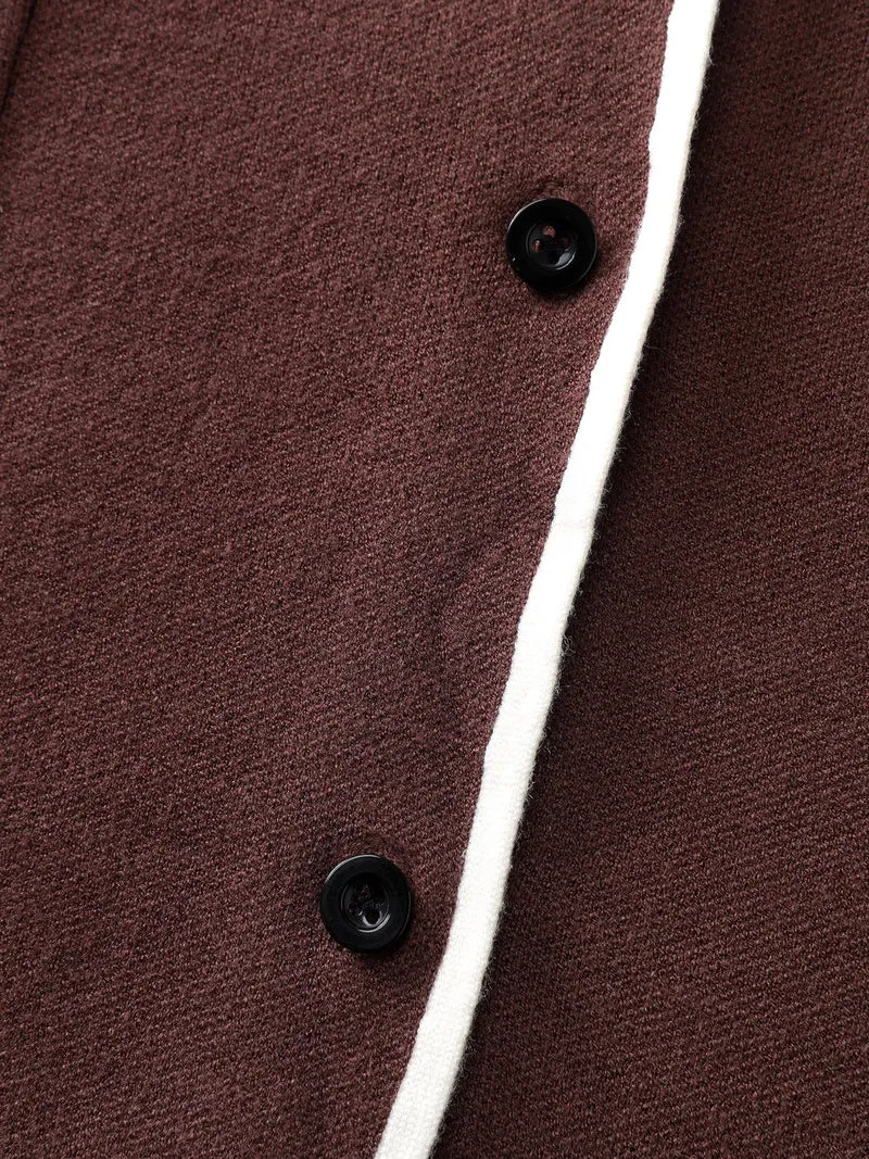 Suit Collar Color Contrast Pockets Knit Cardigan