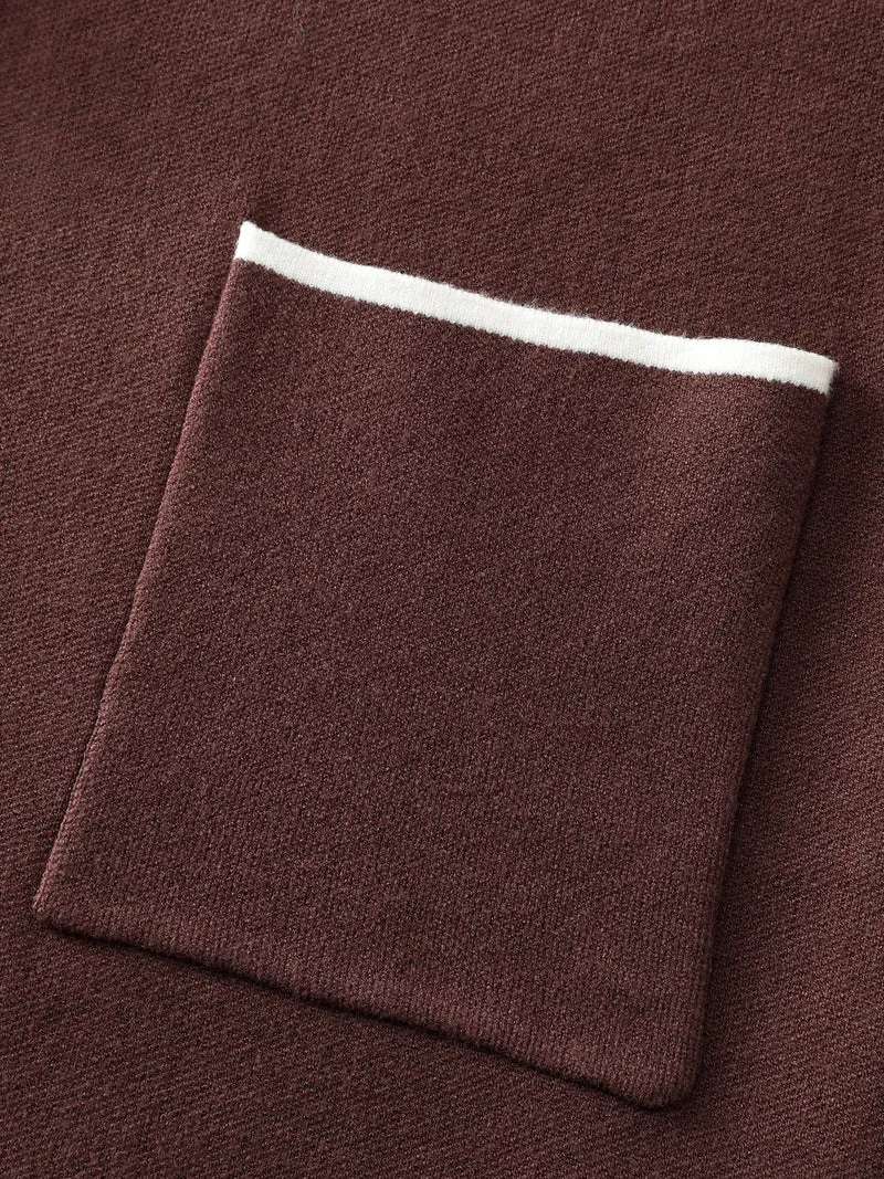 Suit Collar Color Contrast Pockets Knit Cardigan