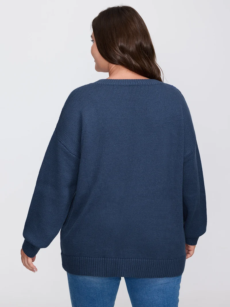 Floral Coil Rope Embroidery Pullover