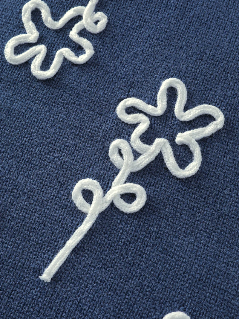 Floral Coil Rope Embroidery Pullover