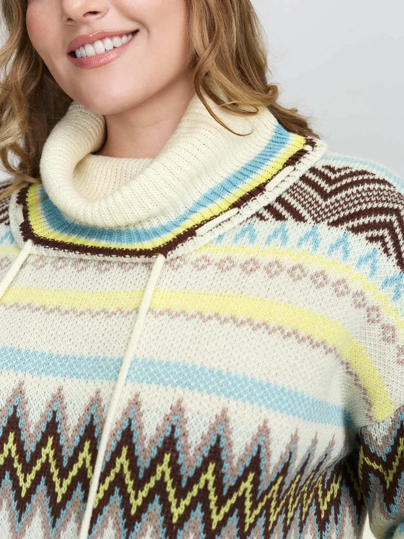 Jacquard Boho Print Turtleneck Pullover