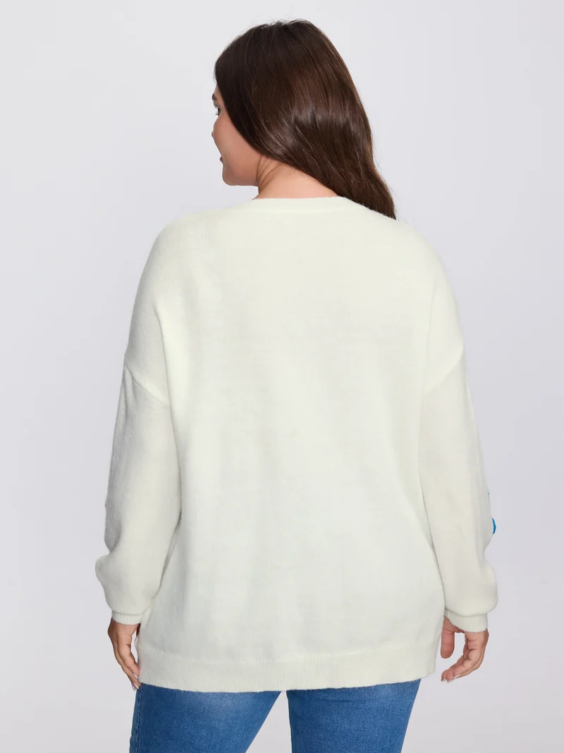 Supersoft Multi-Color Floral Crochet Round Neck Pullover