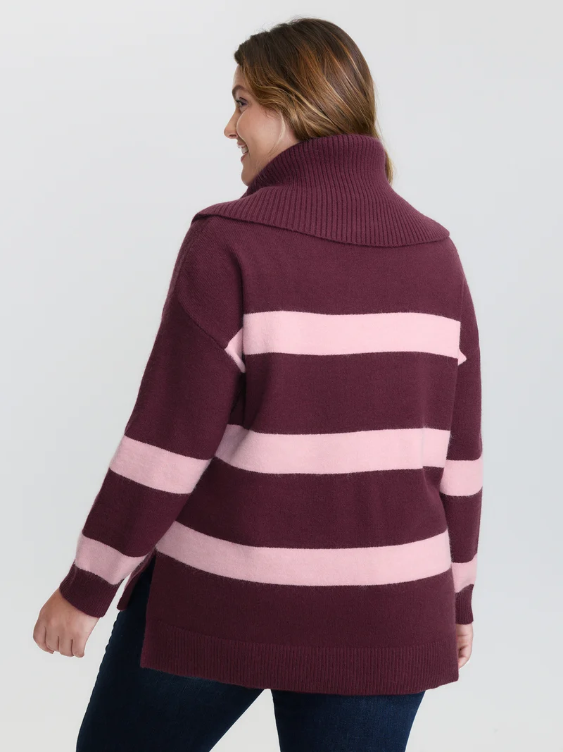 Turtleneck Colorblock Drop Shoulder Pullover