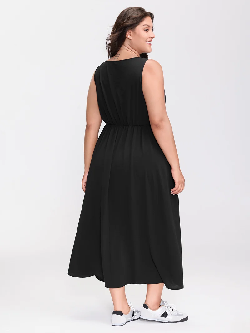 Cross-Tie Textured Solid Midi Dress