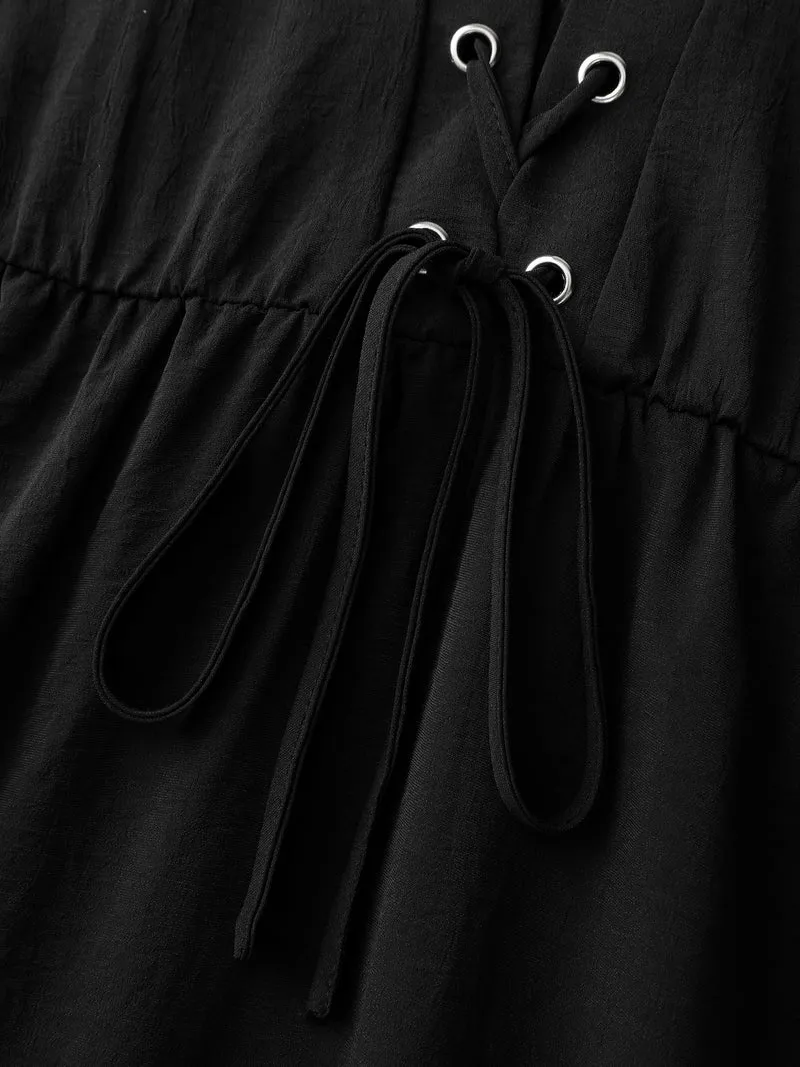 Cross-Tie Textured Solid Midi Dress