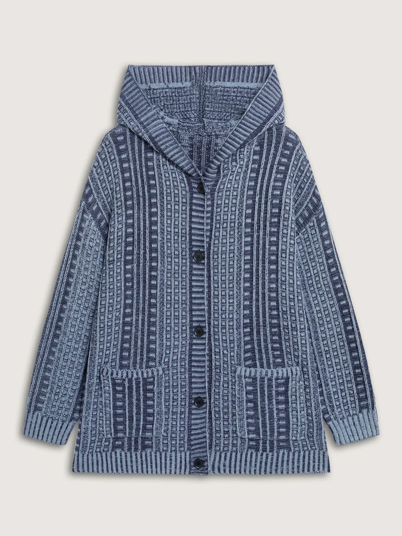 Hooded Textured Pockets Drop Shoulder Knit Cardigan
