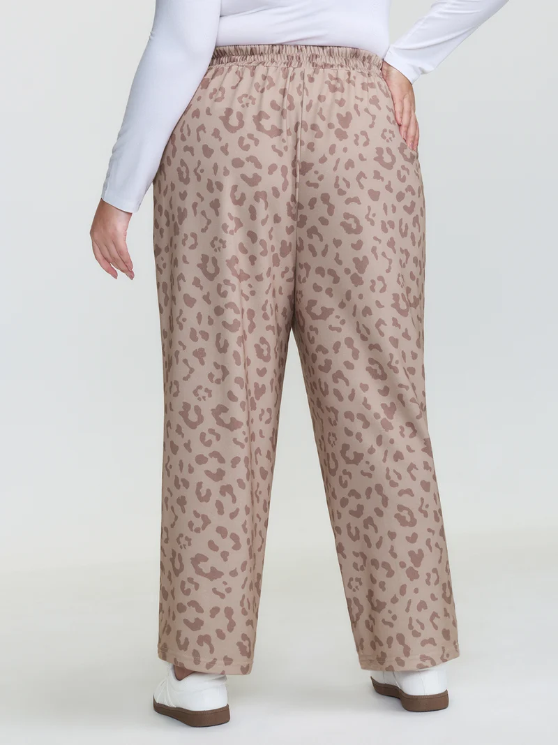 Leopard Seamed Shirred Waistband Pants