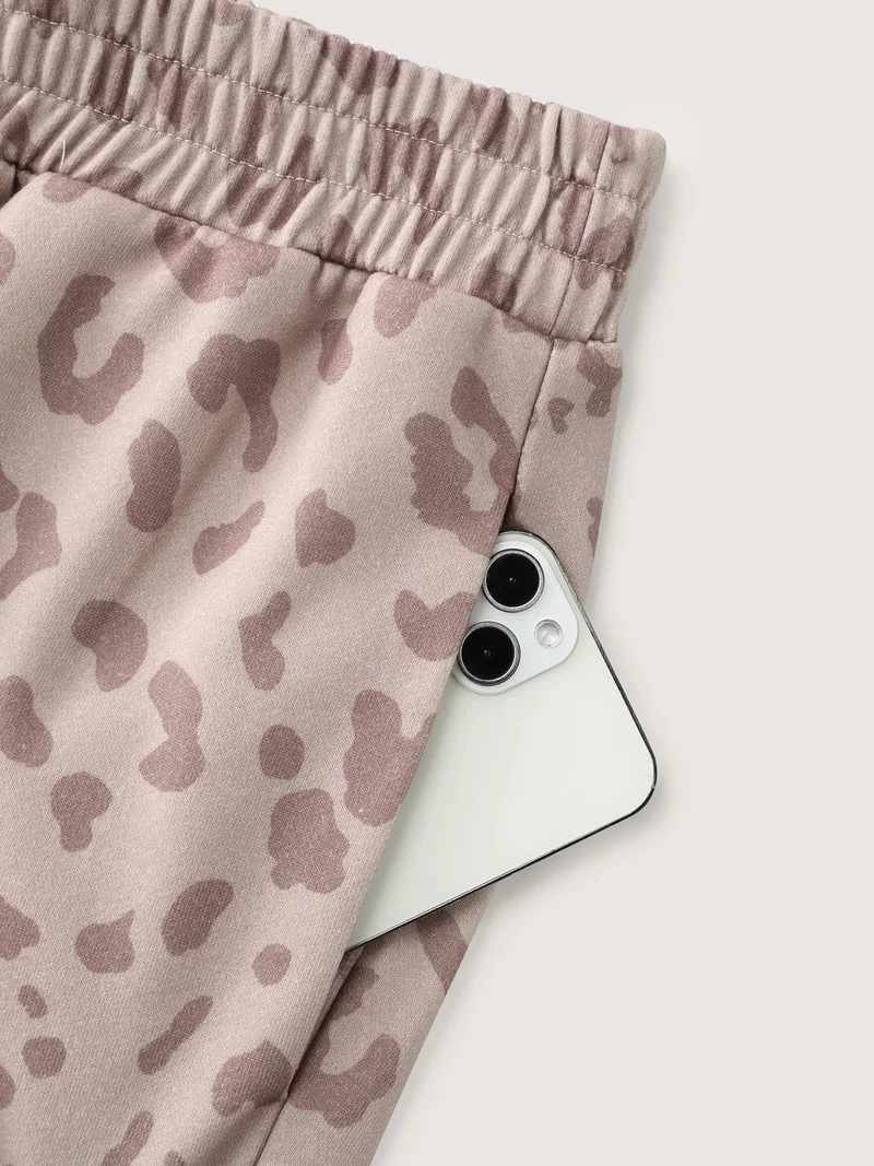 Leopard Seamed Shirred Waistband Pants