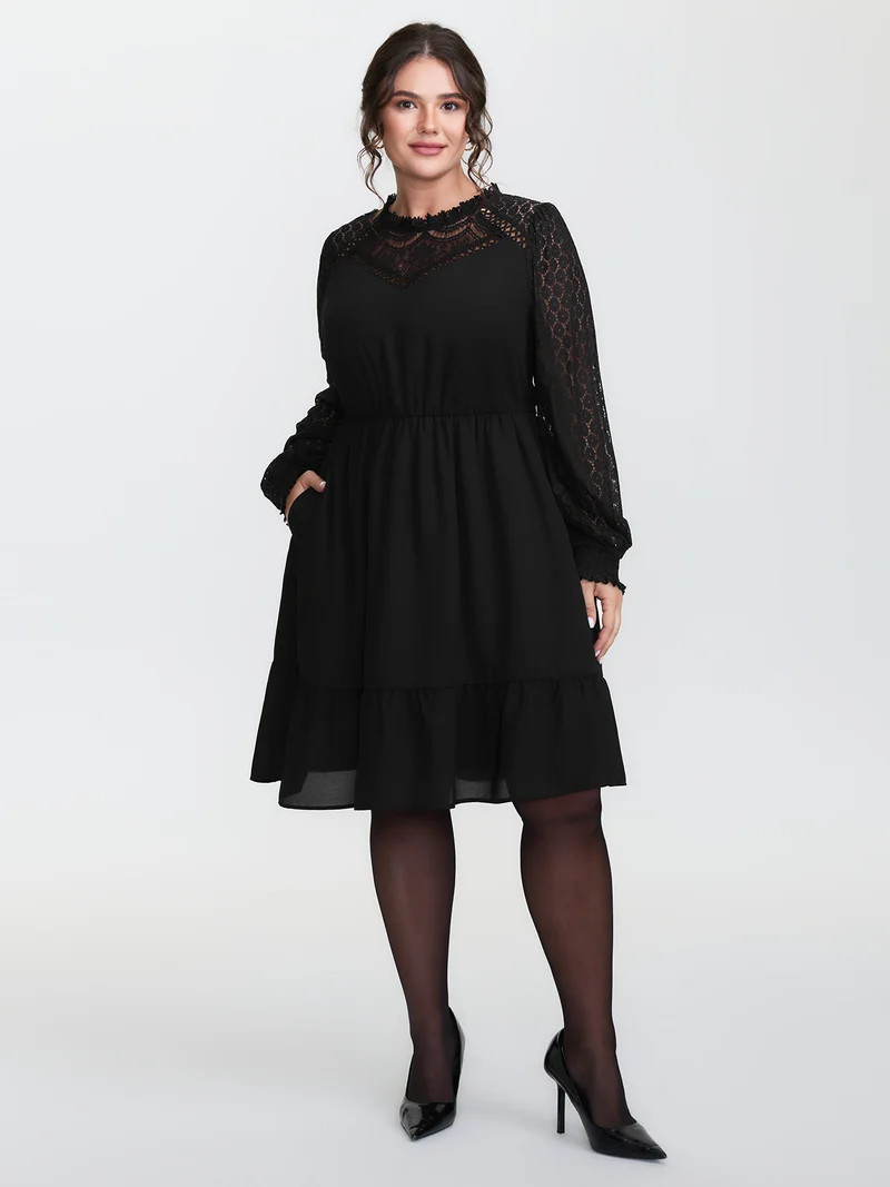 Sheer Lace Cut-Out Detail Midi Dress