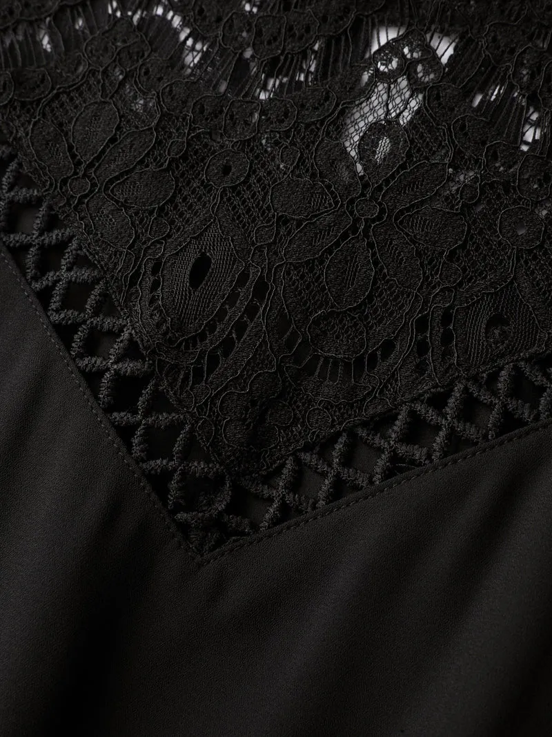 Sheer Lace Cut-Out Detail Midi Dress