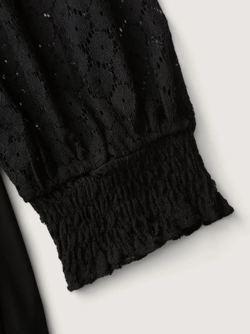 Sheer Lace Cut-Out Detail Midi Dress